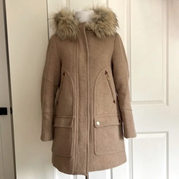 J. Crew Stadium Cloth Tan Wool Coat Jacket Womens Sz 8